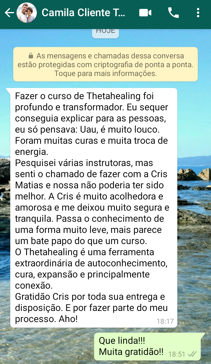 Depoimento de Camila, aluno(a) de ThetaHealing® com Cristiane Matias