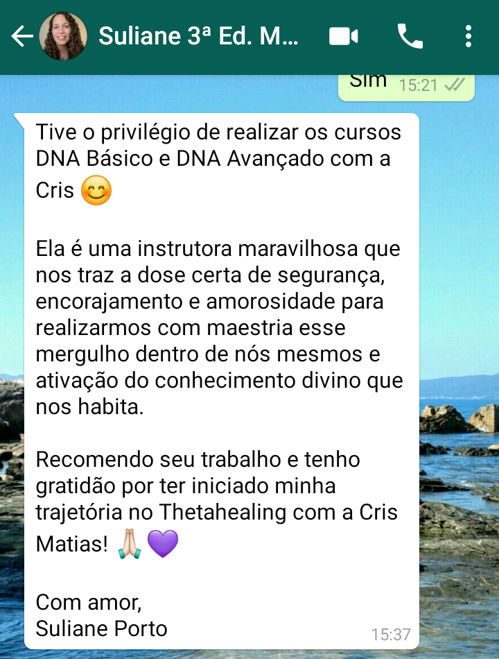 Depoimento de Suliane, aluno(a) de ThetaHealing® com Cristiane Matias